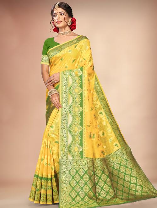 jacquard woven saree with blouse - 17649615 - Very Small Image - 1