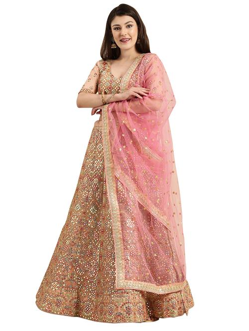 peach organza flared lehenga - 17649987 - Very Small Image - 1