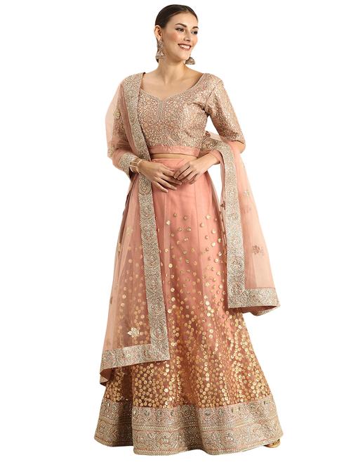 peach net flared lehenga - 17649990 - Very Small Image - 1