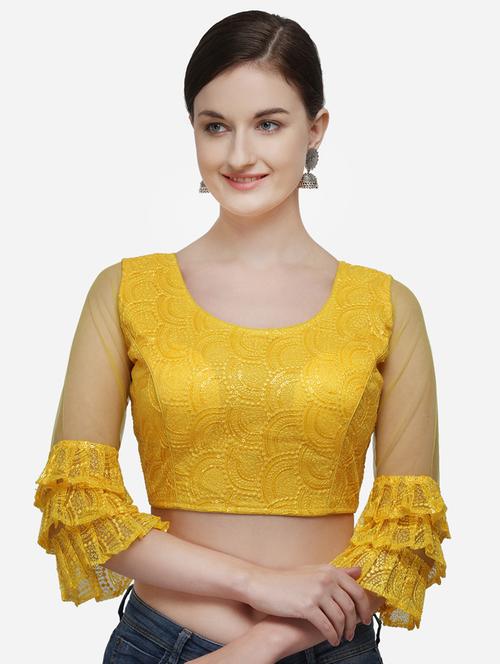yellow net embroidered blouse - 17651157 - Very Small Image - 1