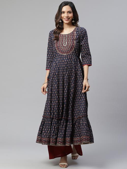 ethnic motifs tiered kurta - 17652251 - Very Small Image - 1