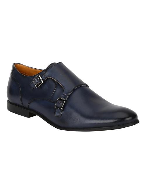 blue leather slip on monk straps - 17653600 - Very Small Image - 1