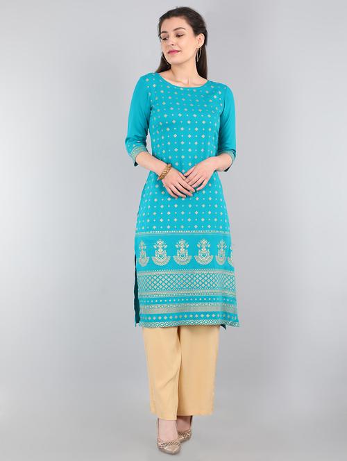 gold print straight kurta - 17654883 - Very Small Image - 1