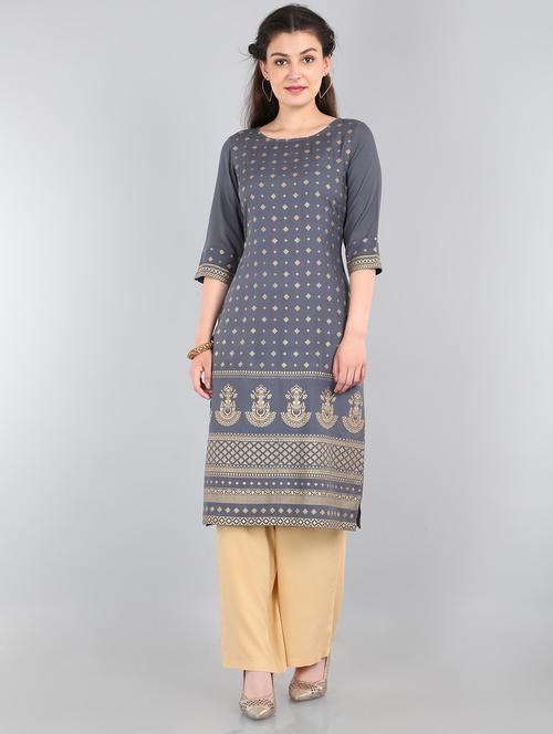 gold print straight kurta - 17654887 - Very Small Image - 1