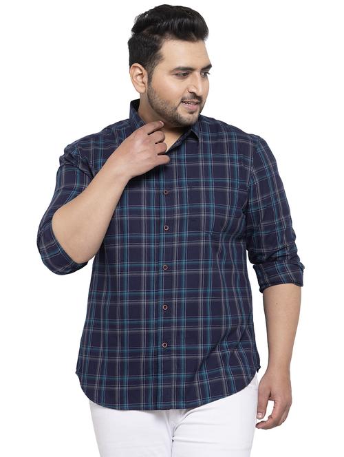 plus navy blue checkered casual shirt - 17655131 - Very Small Image - 1