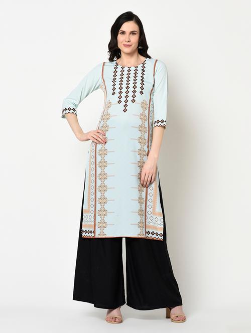 blue crepe straight kurta - 17655234 - Very Small Image - 1