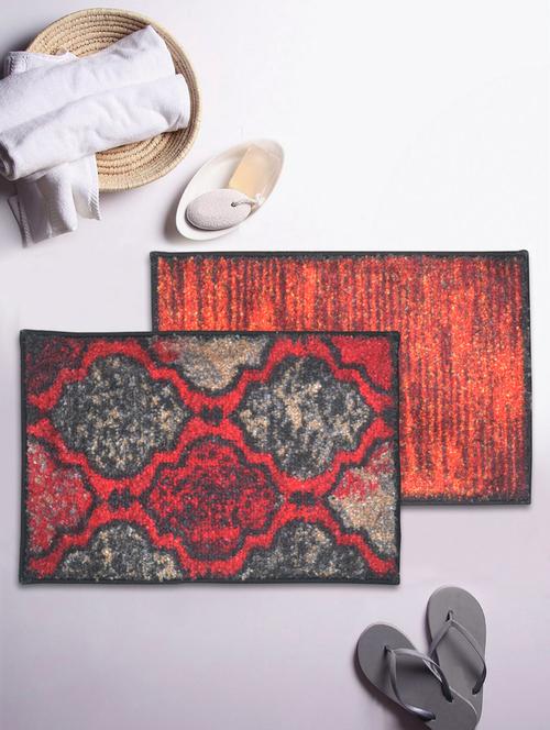 bianca soft-cotton bath mat with rubber back -2pc small (super dry) abstract-red/brown6 red/brown6 - 17655531 - Very Small Image - 1