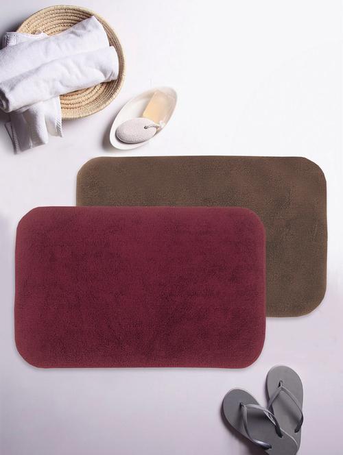 bianca soft-cotton bath mat with rubber back -2pc small (benz) solid-maroon/brown - 17655544 - Very Small Image - 1