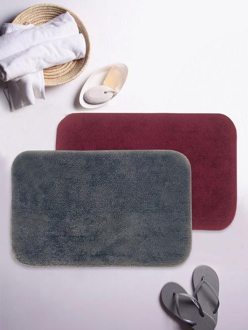 bianca soft-cotton bath mat with rubber back -2pc small (benz) solid-grey/maroon - 17655548 - Very Small Image - 1