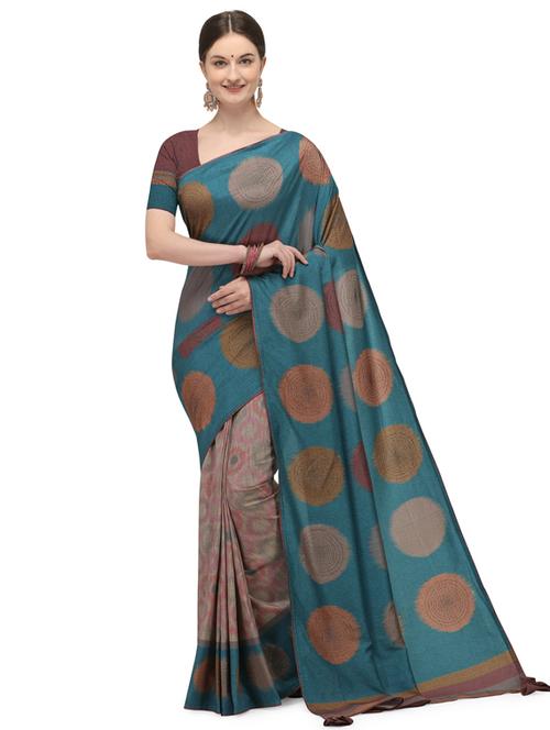 printed half & half saree with blouse - 17656380 - Very Small Image - 1