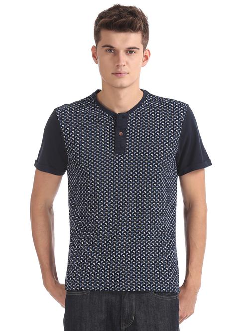 navy blue printed t-shirt - 17656675 - Very Small Image - 1