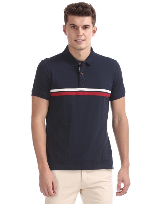 navy blue striped polo t-shirt - 17656712 - Very Small Image - 1