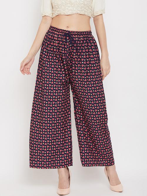 navy blue rayon palazzos - 17656940 - Very Small Image - 1