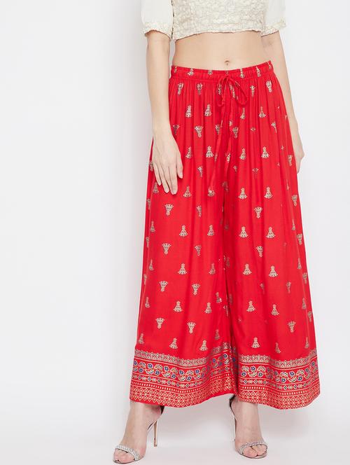red rayon flared palazzo - 17656998 - Very Small Image - 1