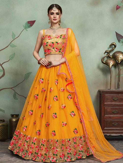yellow net flared lehenga - 17658224 - Very Small Image - 1