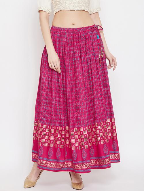 magenta rayon flared skirt - 17659206 - Very Small Image - 1