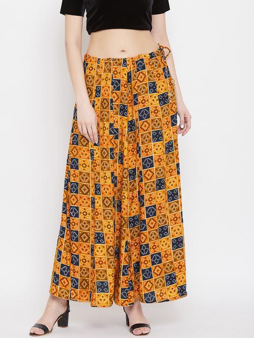 mustard rayon flared skirt - 17659219 - Very Small Image - 1