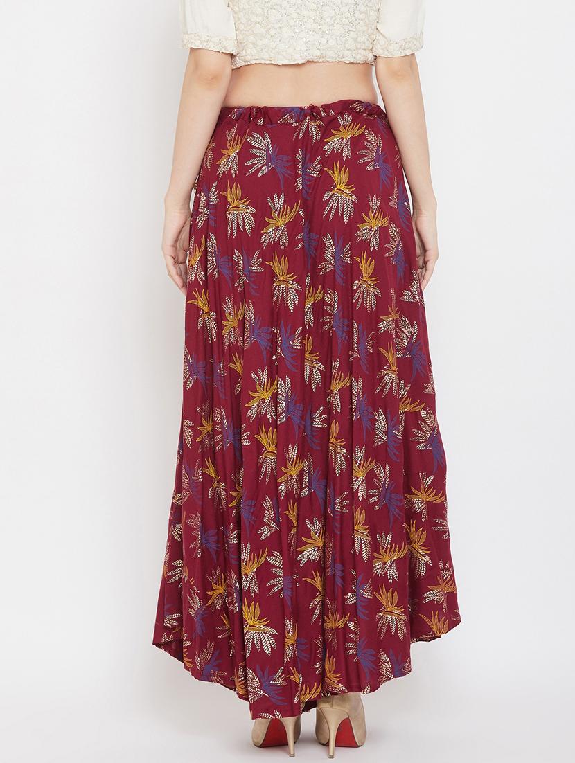 maroon rayon flared skirt - 17659242 - Zoom Image - 2