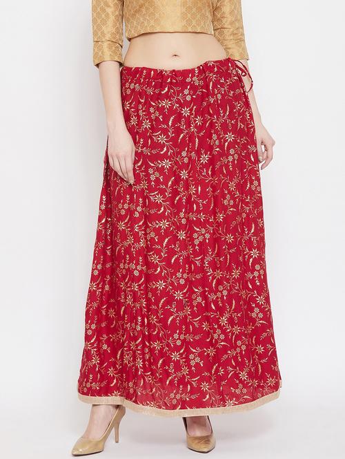 maroon rayon flared skirt - 17659248 - Very Small Image - 1