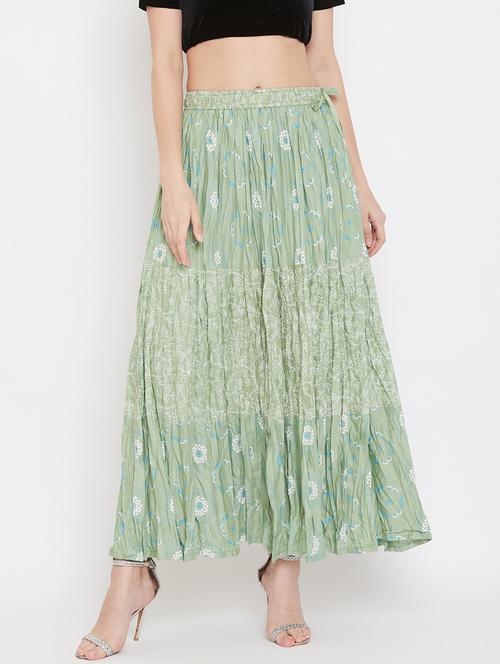 green rayon flared skirt - 17659271 - Very Small Image - 1