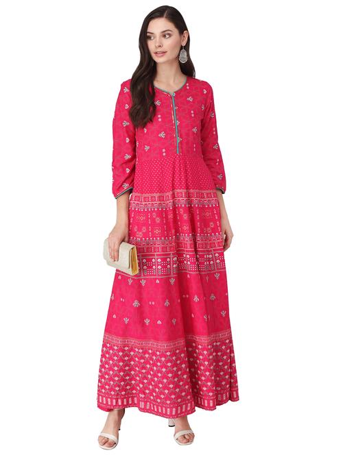 pink rayon anarkali kurta - 17660566 - Very Small Image - 1