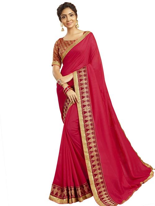 pink chanderi bordered saree with blouse - 17661391 - Very Small Image - 1