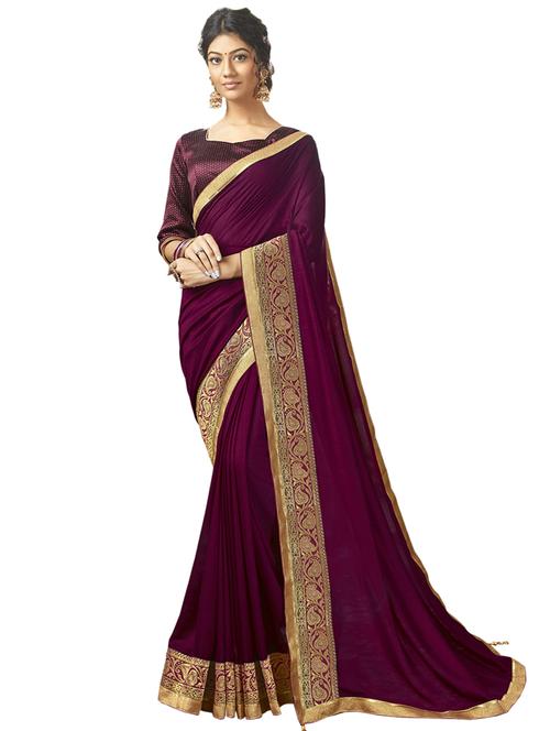 purple chanderi bordered saree with blouse - 17661394 - Very Small Image - 1
