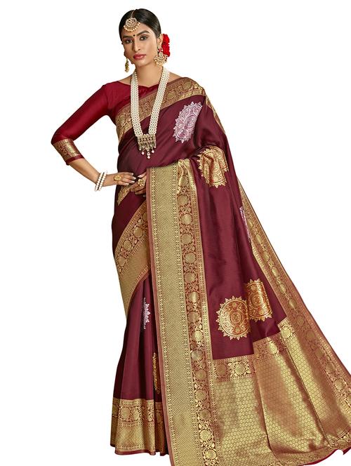 ethnic motifs woven saree with blouse - 17661779 - Very Small Image - 1