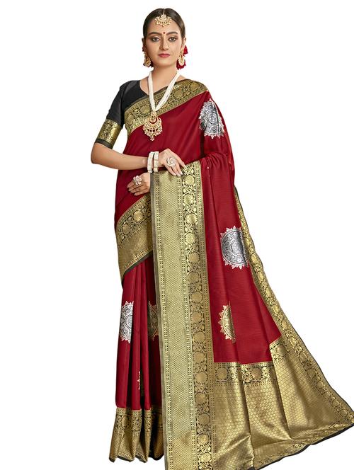 ethnic motifs woven saree with blouse - 17661781 - Very Small Image - 1