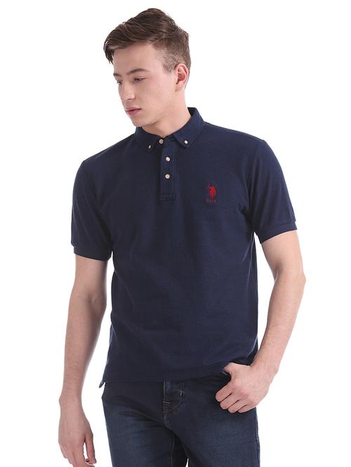 navy blue solid collared t-shirt - 17662468 - Very Small Image - 1