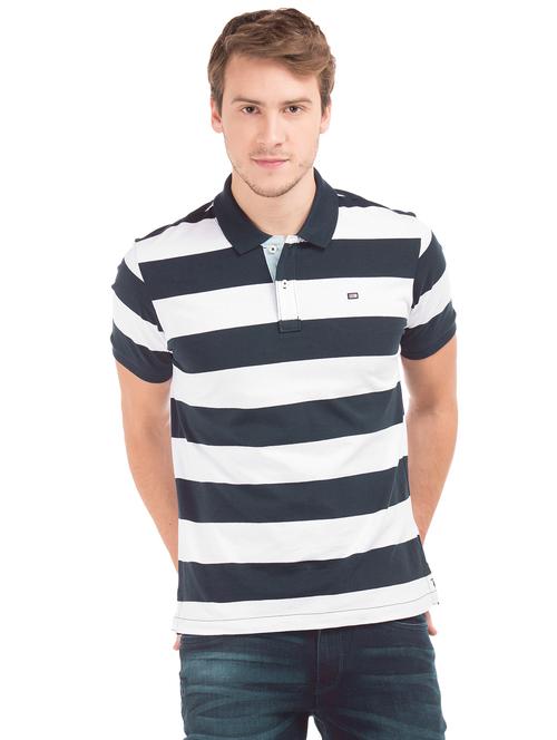 navy blue striped polo t-shirt - 17662562 - Very Small Image - 1