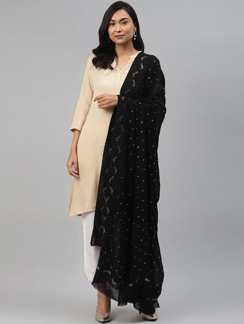 ada hand-embroidered black chikankari dupatta with muquish work - 17662798 - Very Small Image - 1