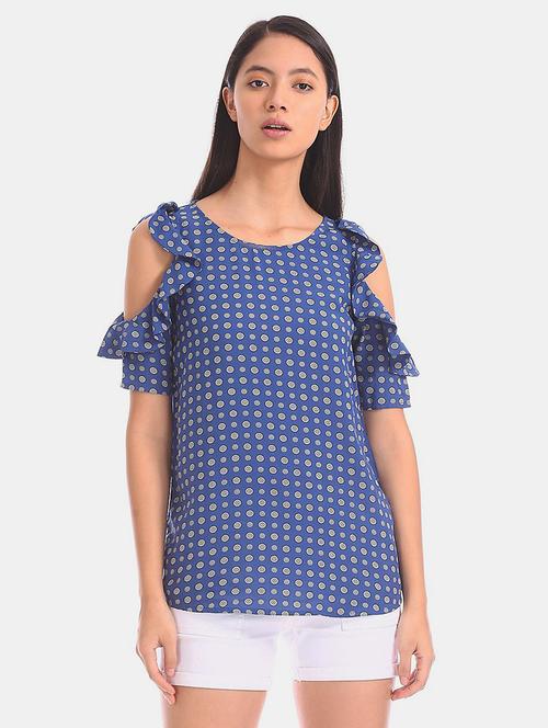 women's ruffle round neck top - 17663089 - Very Small Image - 1