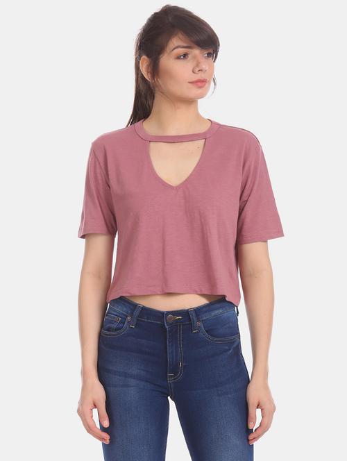 women's plain keyhole neck t-shirt - 17665309 - Very Small Image - 1