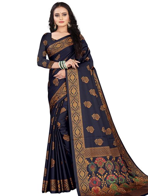 floral handloom saree with blouse - 17665999 - Very Small Image - 1