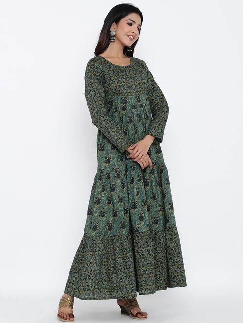 printed tiered flare kurta  - 17666110 - Very Small Image - 1