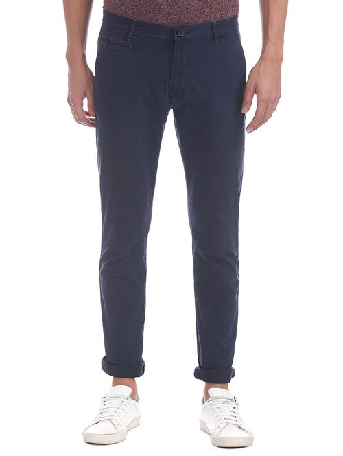 navy blue solid flat front trouser - 17667180 - Very Small Image - 1
