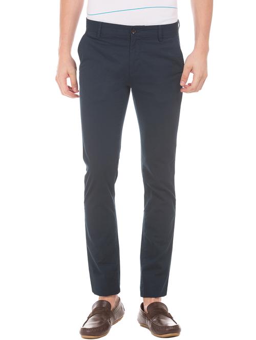 navy blue solid flat front casual trouser - 17667187 - Very Small Image - 1
