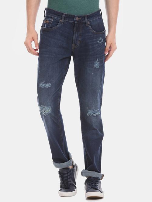 navy blue light washed distressed denim jean - 17667948 - Very Small Image - 1