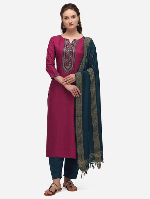 pink cotton blend unstitched suit - 17668166 - Very Small Image - 1