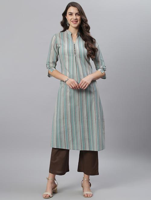 green cotton straight kurta - 17668684 - Very Small Image - 1