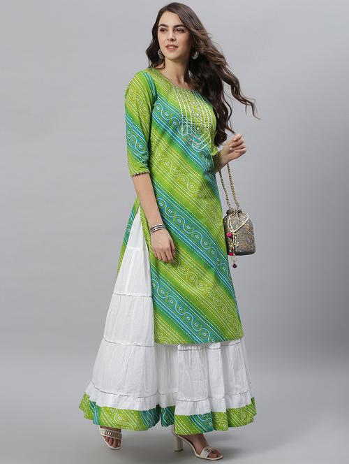 green cotton kurta skirt  set - 17668694 - Very Small Image - 1