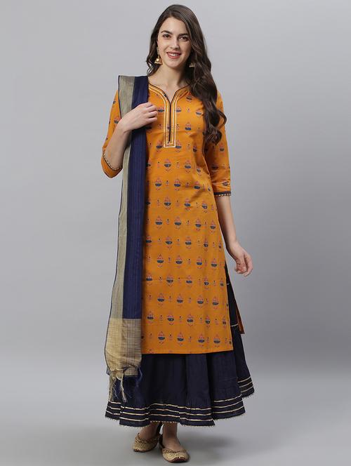 yellow cotton kurta skirt  set - 17668695 - Very Small Image - 1