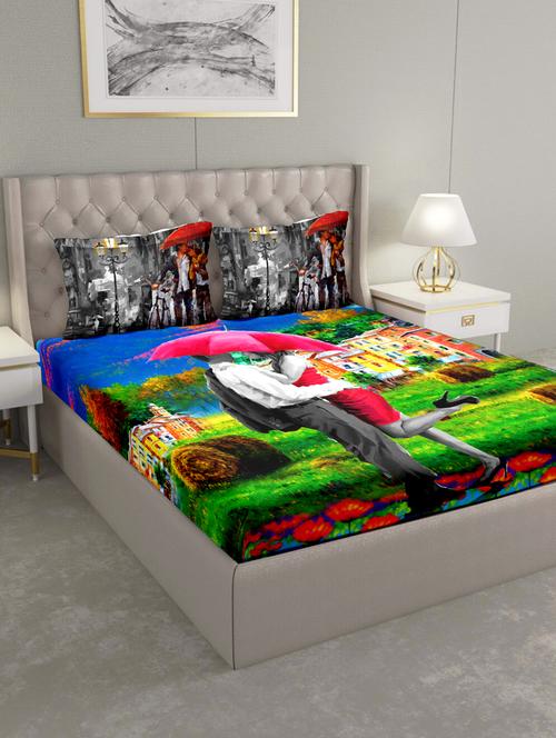 triton double bedshseet set king size cotton green colour - 17669348 - Very Small Image - 1