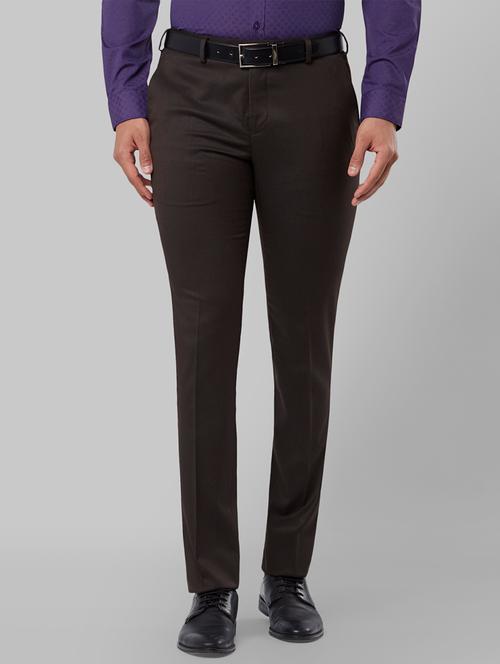 brown solid flat front formal trouser - 17669846 - Very Small Image - 1