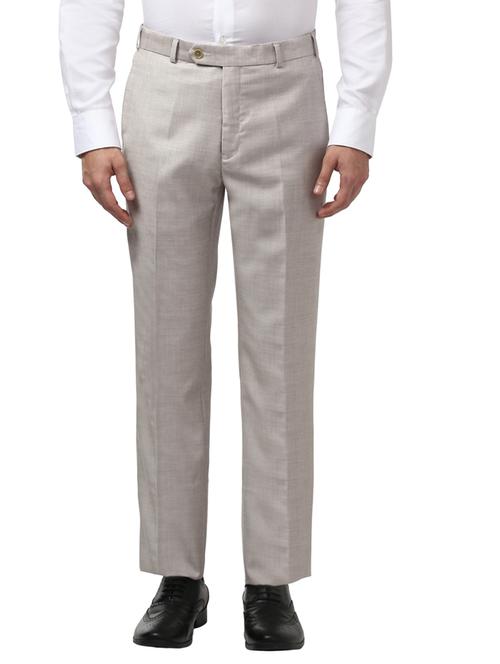 beige solid flat front formal trouser - 17669888 - Very Small Image - 1