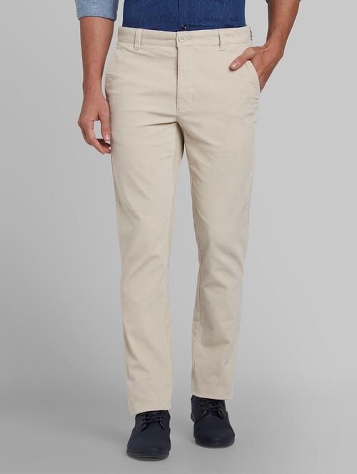 beige solid flat front casual trouser - 17669910 - Very Small Image - 1