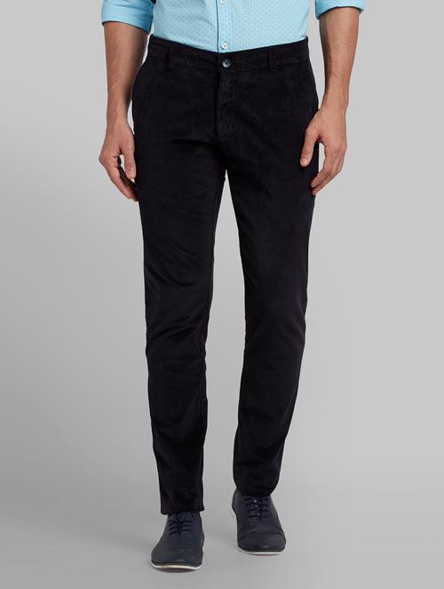 dark blue solid corduroy casual trouser - 17669959 - Very Small Image - 1