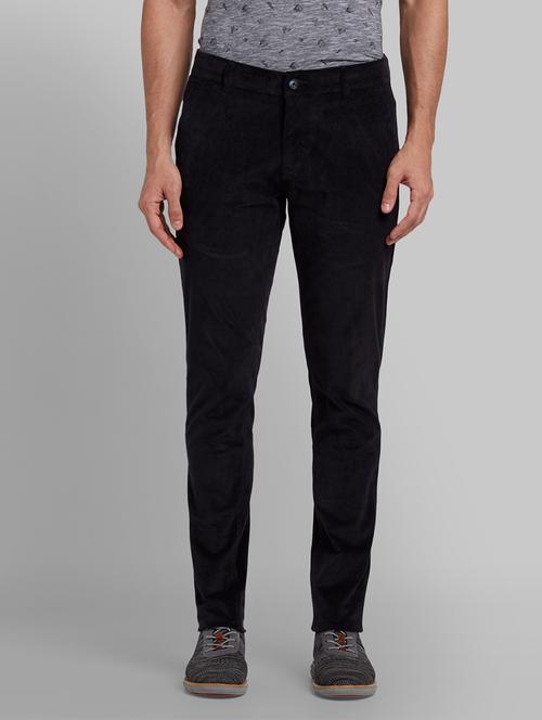 dark blue solid corduroy casual trouser - 17670126 - Very Small Image - 1