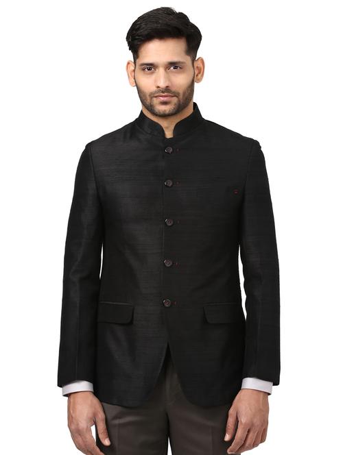 black solid bandhgala formal blazer - 17671283 - Very Small Image - 1